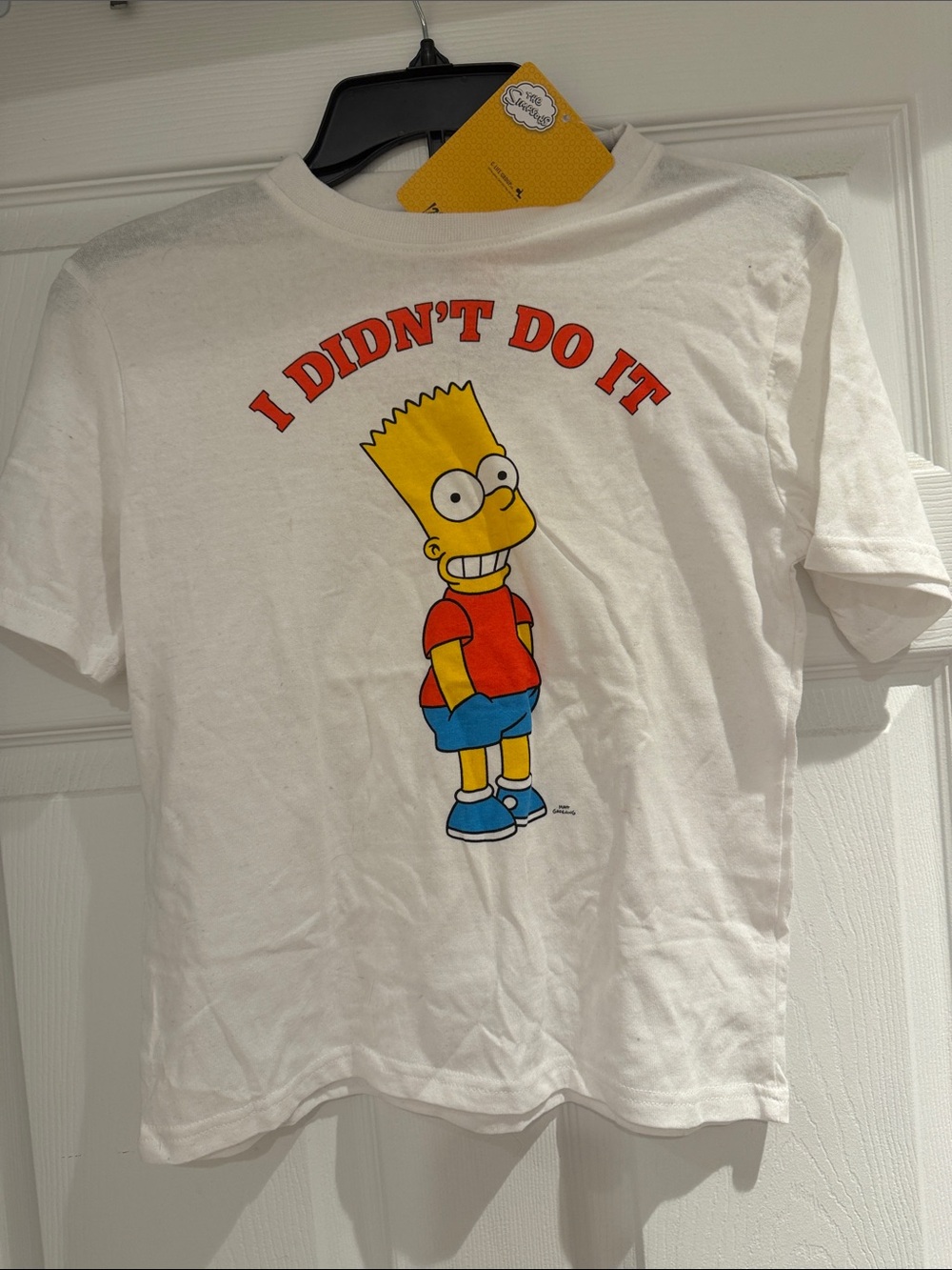 White Kids Short Sleeve Tee with Red Graphic and Iconic Bart Simpson